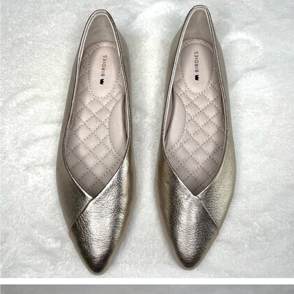 Birdies The Goldfinch Flats in Gold Leather Size 9.5 NEW Pointed Toe Metallic